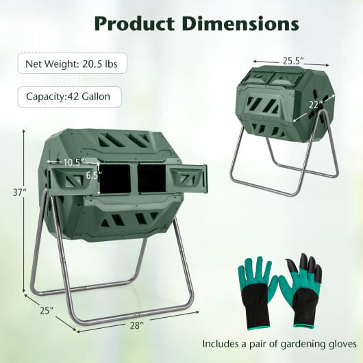 360?° Rotatable Tumbling Composter with 2 Sliding Doors-Green-8