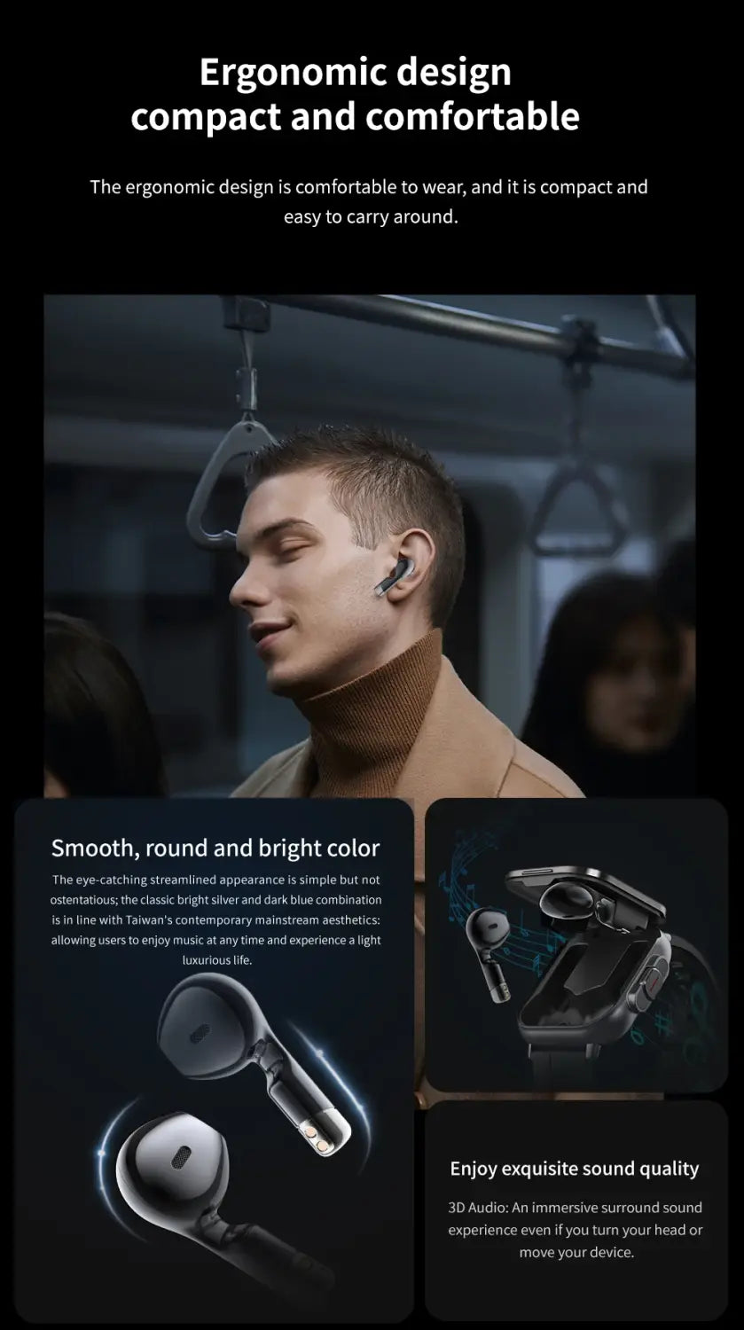 2024 new design Open-cover Smartwatch D8E BT Call Smartwatch with earbuds 2 in 1 headphones TWS NFC Fashion smartwatch