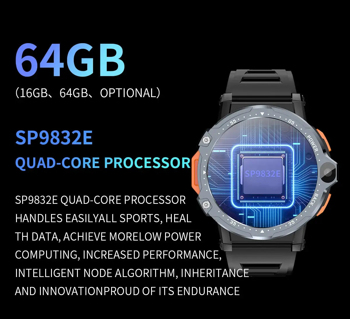 4G Android Smartwatch with Sim Card Slot GPS HD Camera 64GB ROM