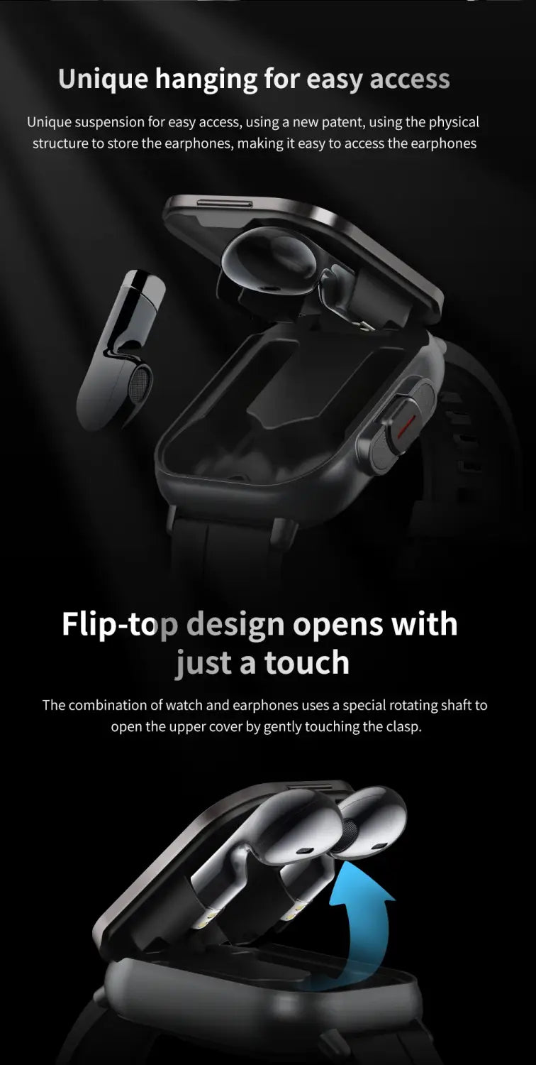 2024 new design Open-cover Smartwatch D8E BT Call Smartwatch with earbuds 2 in 1 headphones TWS NFC Fashion smartwatch
