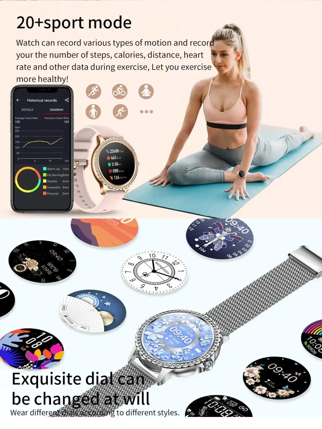i58 Diamond Women Smartwatch Music Play Fitness Tracker BT Dial Call