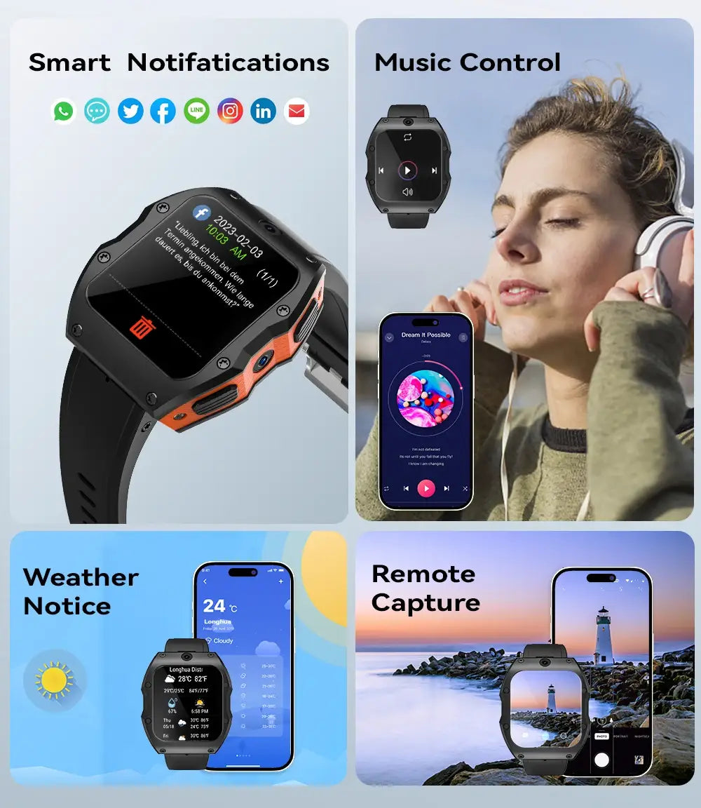 Model X 4G Men2 + 16GB Android Smartwatch IP68 Waterproof 1050mAh dual Camera GPS 2.1inch HD screen Digital