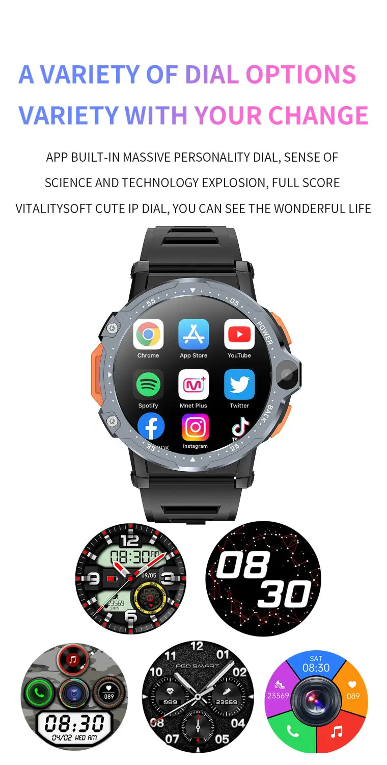 4G Android Smartwatch with Sim Card Slot GPS HD Camera 64GB ROM