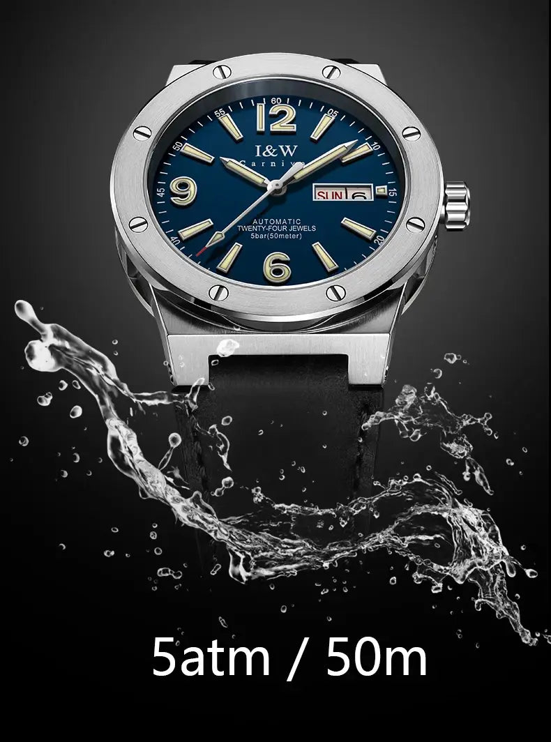 2021 New Switzerland I&W Mechanical Watch For Men Brand Luxury Automatic Wrist Watch 50M Waterproof NH36A Reloj Hombre