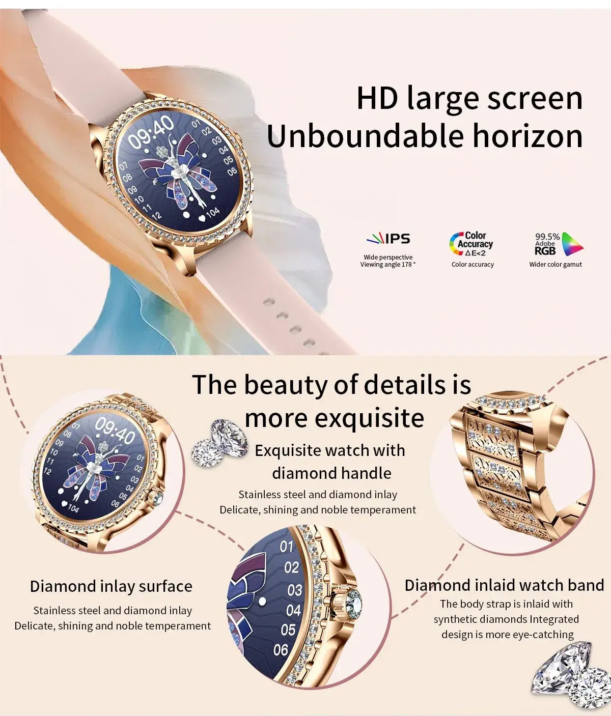 i58 Diamond Women Smartwatch Music Play Fitness Tracker BT Dial Call