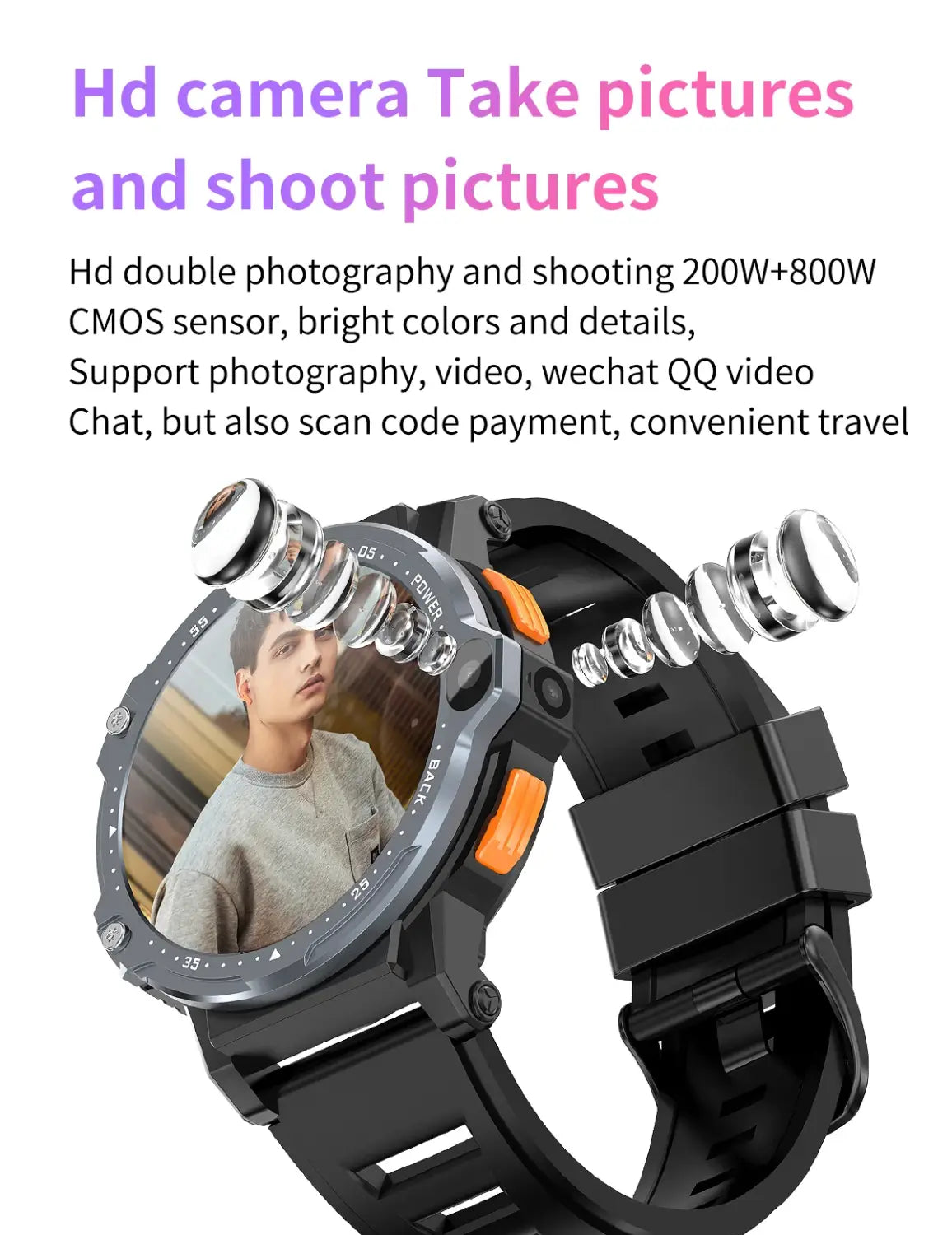 4G Android Smartwatch with Sim Card Slot GPS HD Camera 64GB ROM