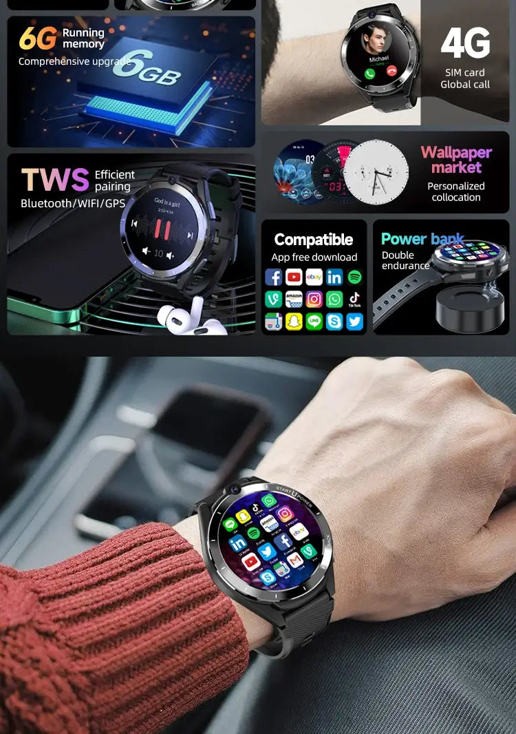 Smartwatch 1.6 Inch Touch Screen Z40 With Large Memory TWS Wifi Gps Cameras
