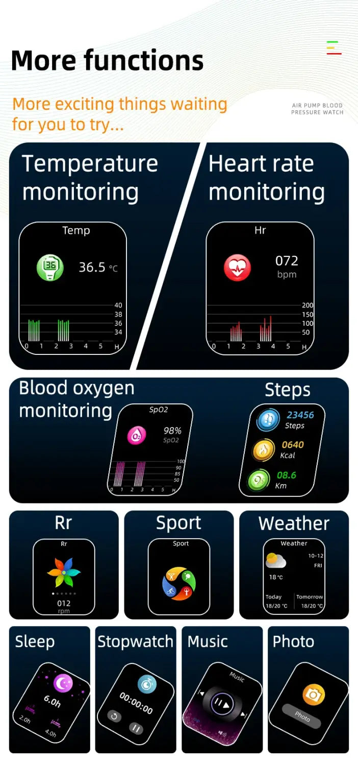 Air pump blood pressure measurement Smartwatch P60 with Air Bag