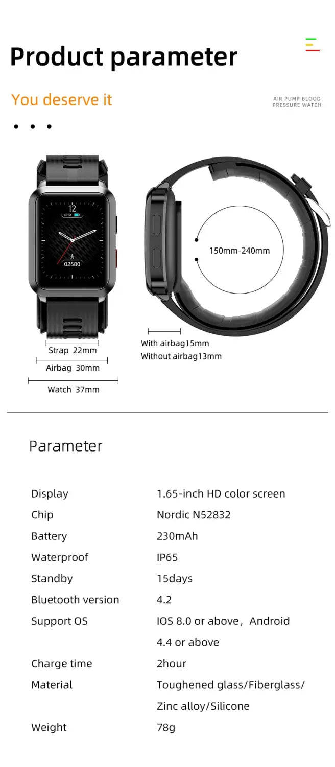 Air pump blood pressure measurement Smartwatch P60 with Air Bag