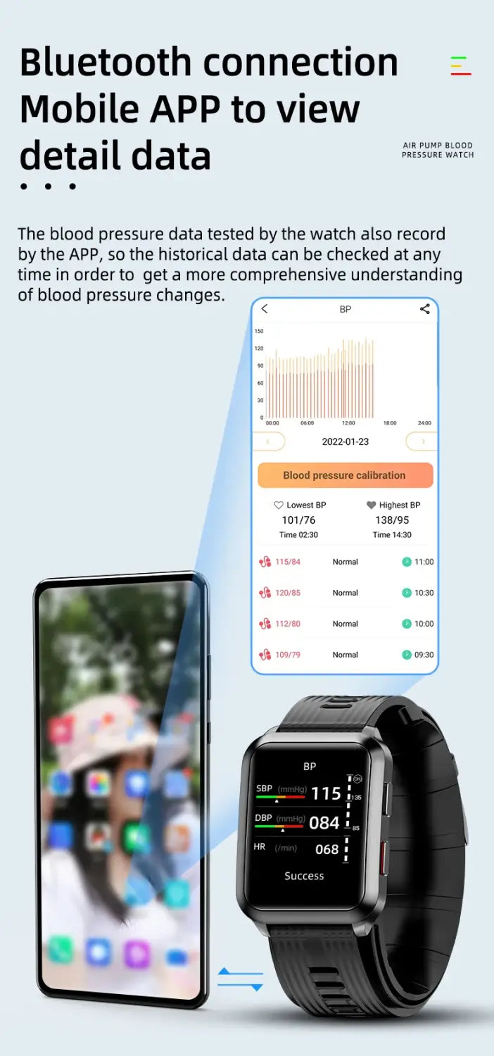 Air pump blood pressure measurement Smartwatch P60 with Air Bag