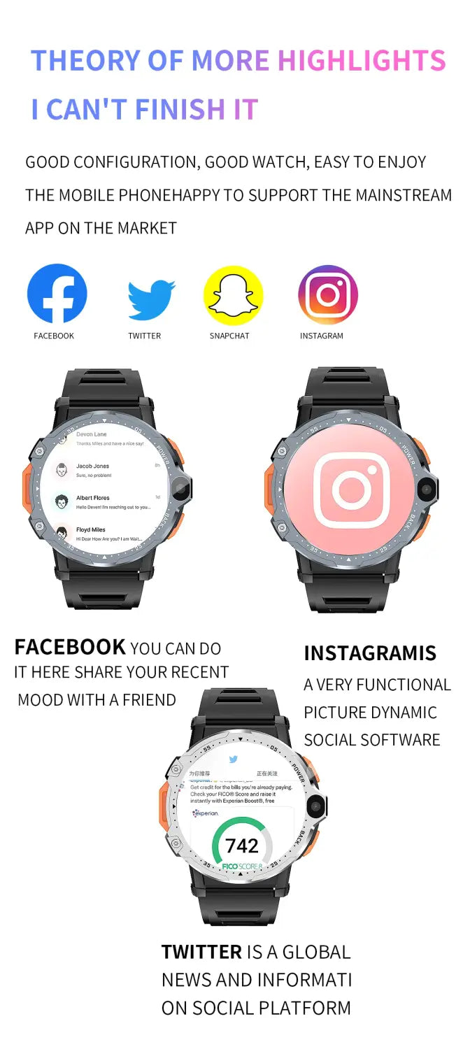 4G Android Smartwatch with Sim Card Slot GPS HD Camera 64GB ROM