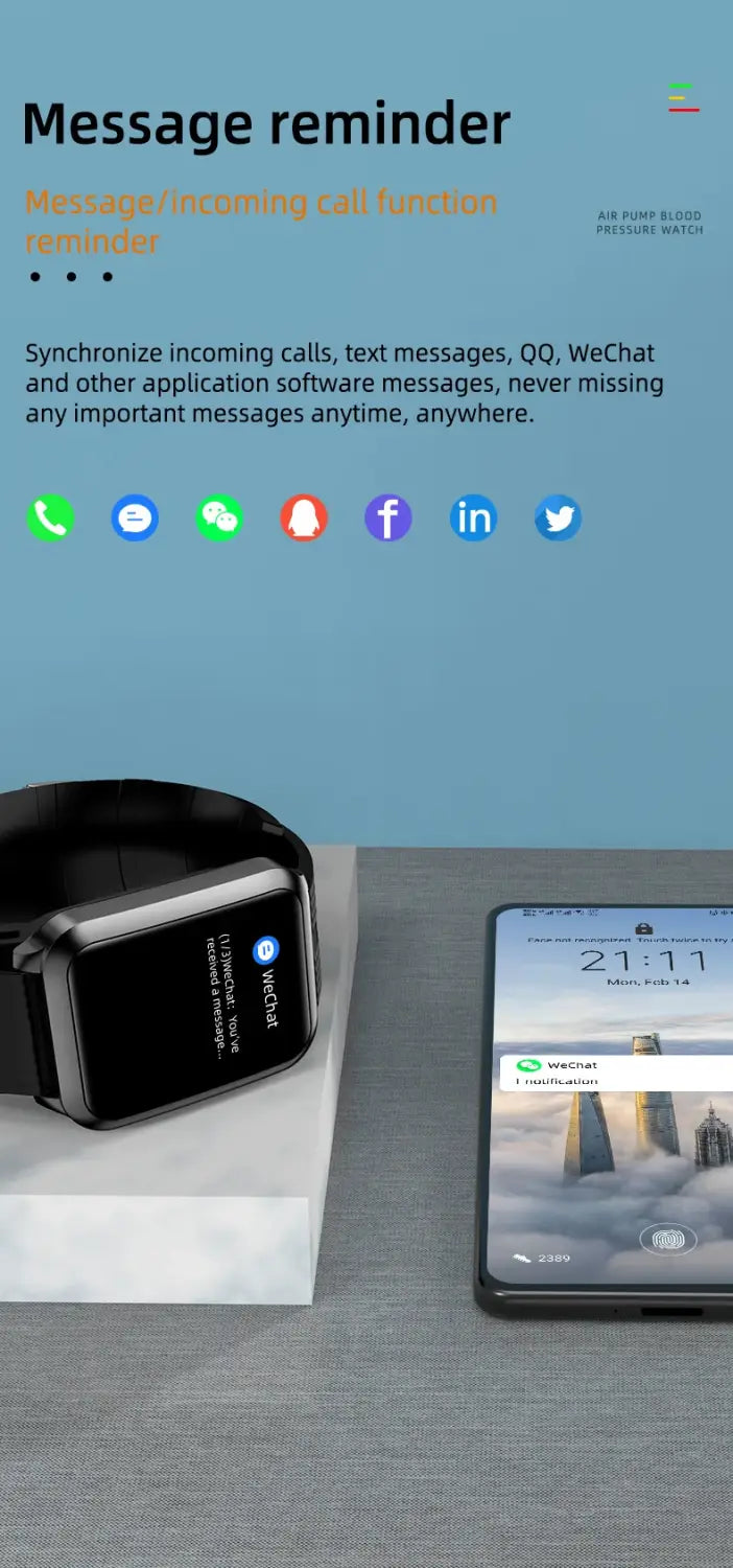 Air pump blood pressure measurement Smartwatch P60 with Air Bag