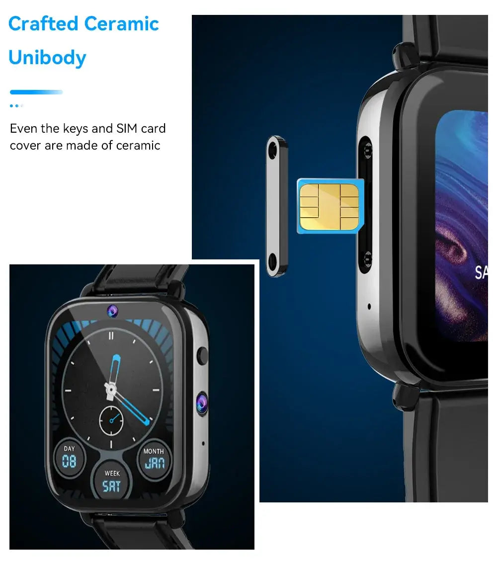 Smartwatch Android 9.1 2GB 16GB Dual Chip Dual Mode Quad Core 1.75 IPS Display GPS WIFI Ceramic Camera