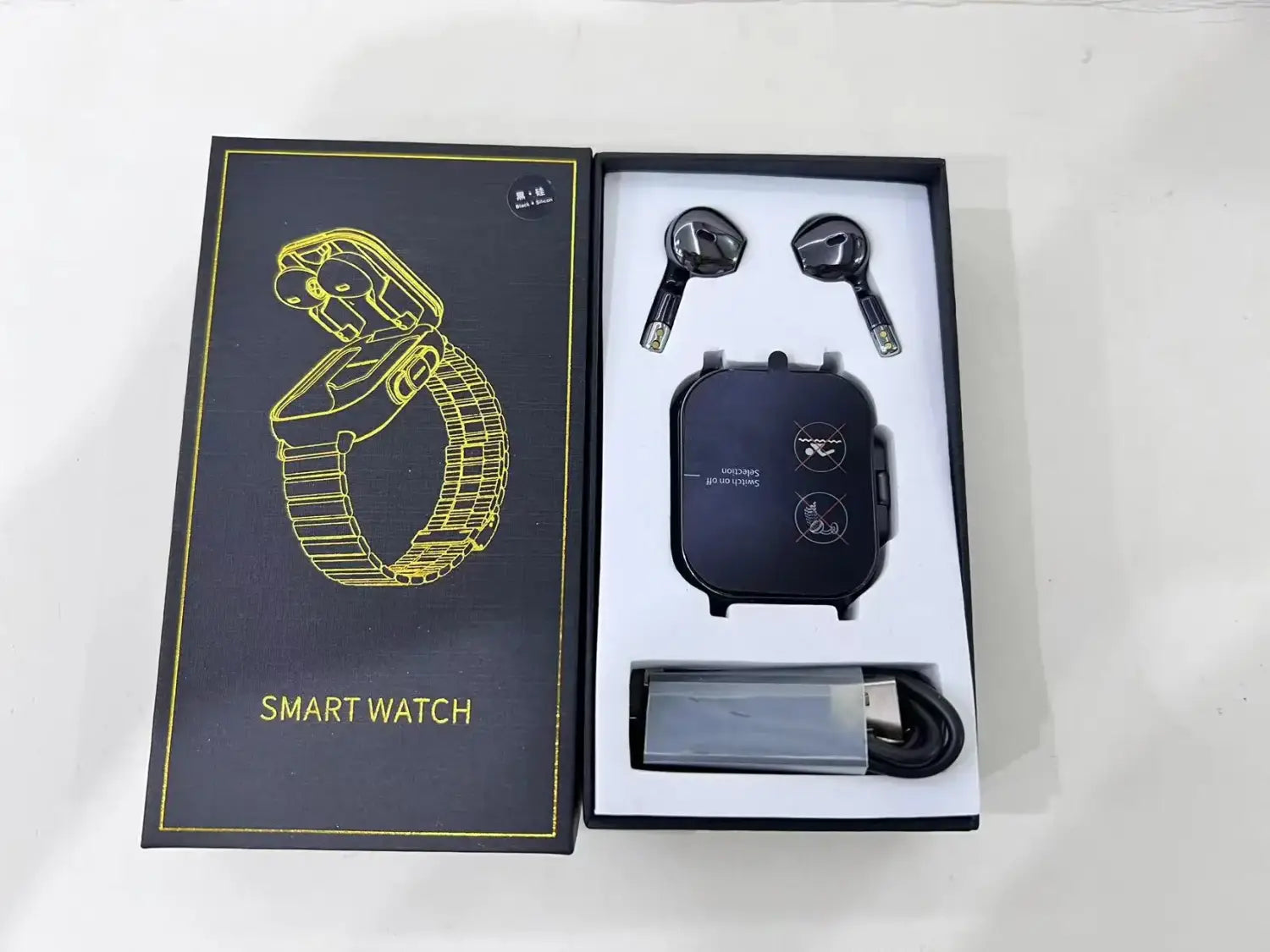 2024 new design Open-cover Smartwatch D8E BT Call Smartwatch with earbuds 2 in 1 headphones TWS NFC Fashion smartwatch