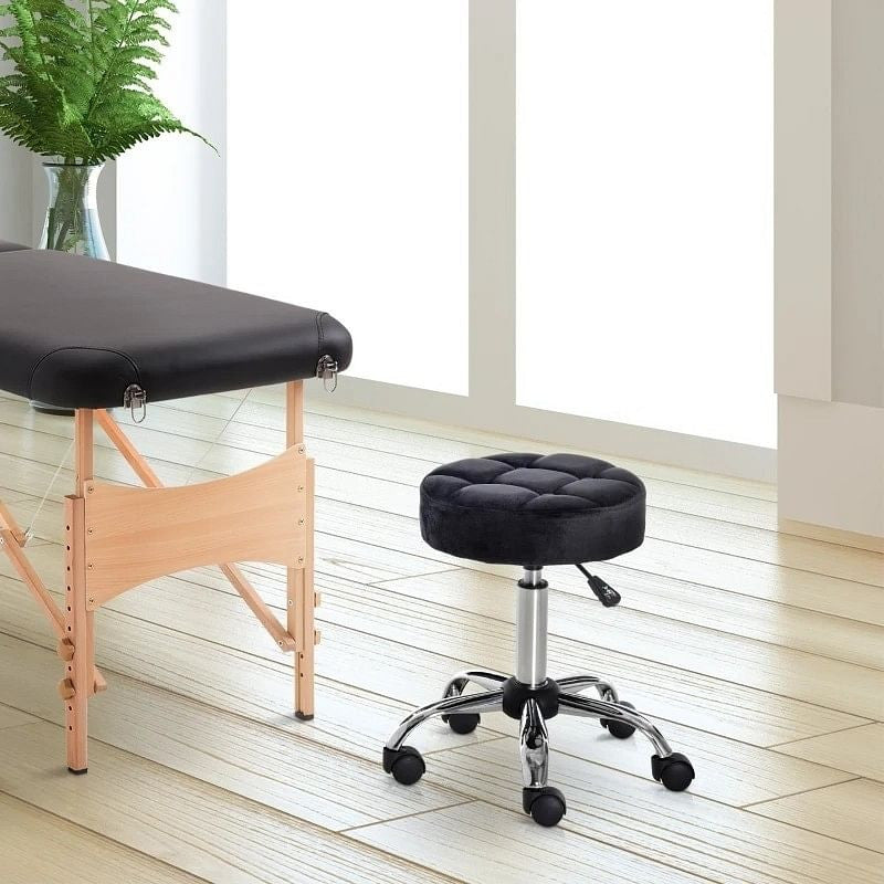 Black Button Tufted Adjustable Rolling Massage Swivel Salon Stool-0