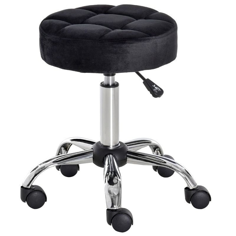 Black Button Tufted Adjustable Rolling Massage Swivel Salon Stool-2