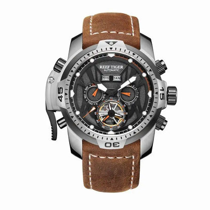 Reef Tiger/RT Orange Sport Watch Men Waterproof Luminous Perpetual Calendar Automatic Mechanical Watches Clock New RGA3532