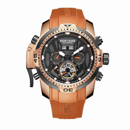 Reef Tiger/RT Orange Sport Watch Men Waterproof Luminous Perpetual Calendar Automatic Mechanical Watches Clock New RGA3532