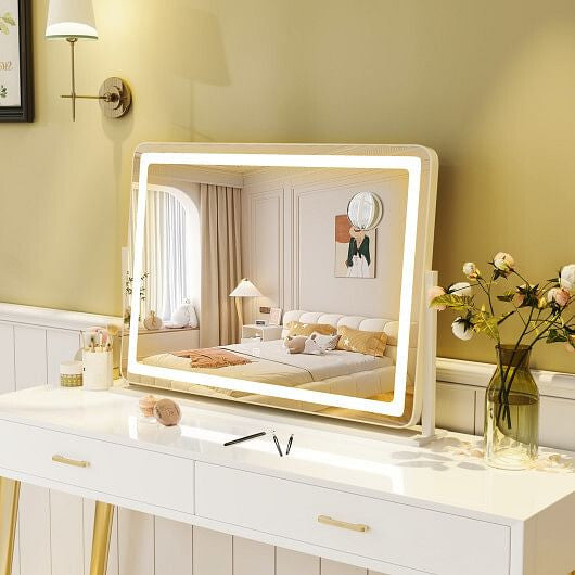 32 x 22 Inch Large Makeup Vanity Mirror with 3-Color Lighting Mode-White-0