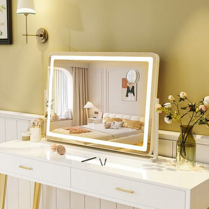 32 x 22 Inch Large Makeup Vanity Mirror with 3-Color Lighting Mode-White-0