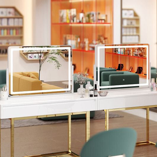 32 x 22 Inch Large Makeup Vanity Mirror with 3-Color Lighting Mode-White-1