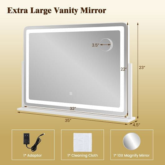 32 x 22 Inch Large Makeup Vanity Mirror with 3-Color Lighting Mode-White-2