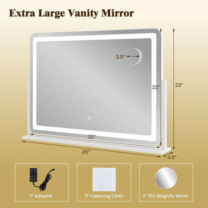 32 x 22 Inch Large Makeup Vanity Mirror with 3-Color Lighting Mode-White-2