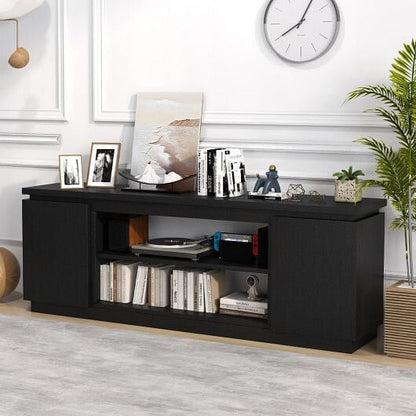 TV Cabinet with 3 Adjustable Shelves and Anti-Tipping Kits for TVs up to 80 Inch-Black-1