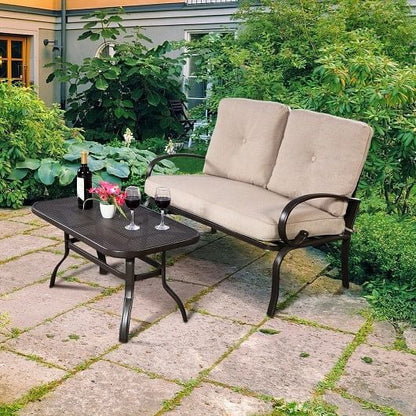 2 Pieces Patio Outdoor Cushioned Coffee Table Seat-Beige