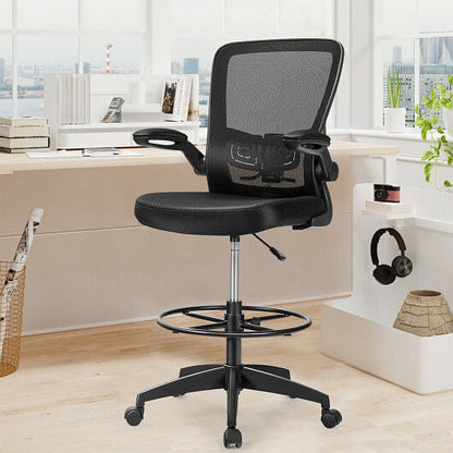 Height Adjustable Drafting Chair with Flip Up Arms-Black-2