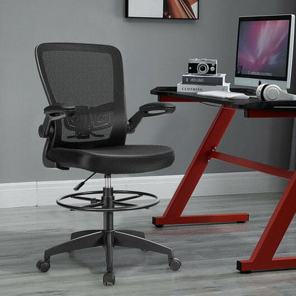 Height Adjustable Drafting Chair with Flip Up Arms-Black-4