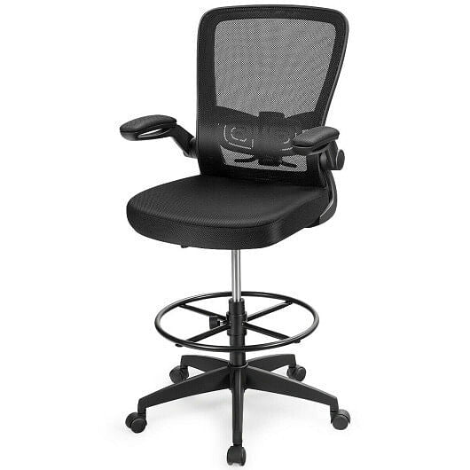Height Adjustable Drafting Chair with Flip Up Arms-Black-5