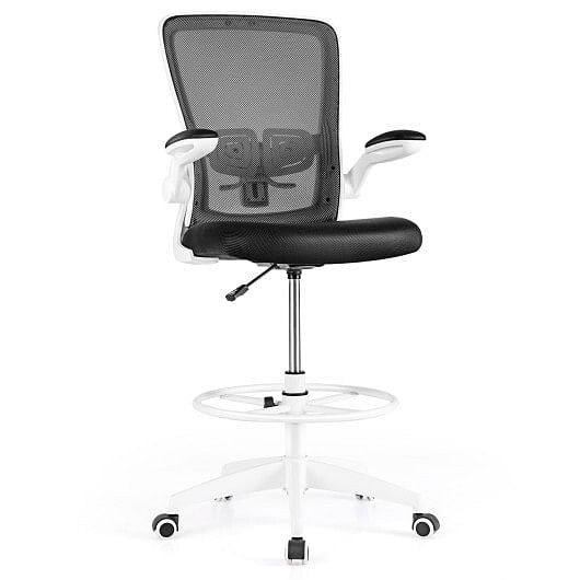 Height Adjustable Drafting Chair with Flip Up Arms-Black-1