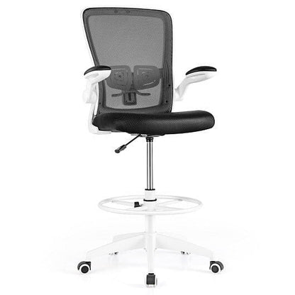 Height Adjustable Drafting Chair with Flip Up Arms-Black-1