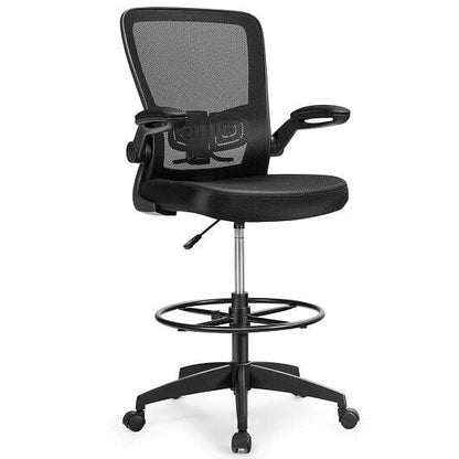 Height Adjustable Drafting Chair with Flip Up Arms-Black-0