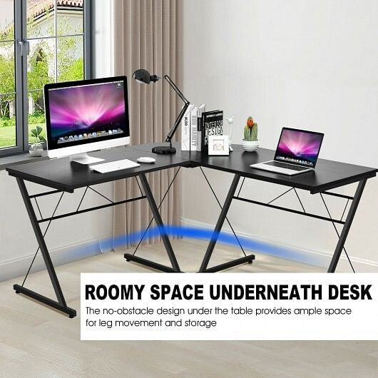 59 Inches L-Shaped Corner Desk Computer Table for Home Office Study Workstation-Black-4