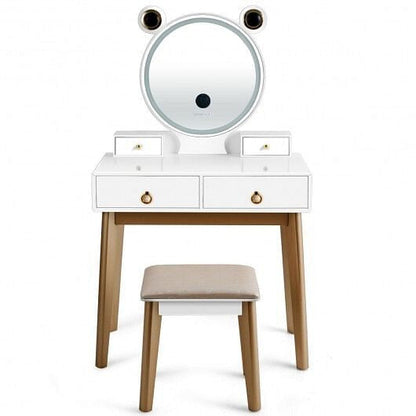 Vanity Set with 3-Color Lighted Touch Screen Dimming Mirror and 4 Drawers-3