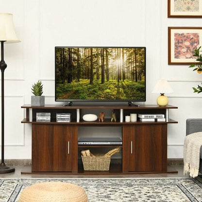 63 Inch TV Entertainment Console Center with 2 Cabinets-Walnut-1