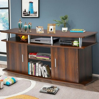 63 Inch TV Entertainment Console Center with 2 Cabinets-Walnut-3