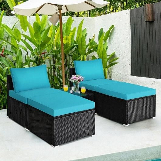 5 Pieces Patio Rattan Furniture Set with Cushioned Armless Sofa-White