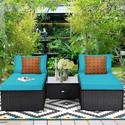 5 Pieces Patio Rattan Furniture Set with Cushioned Armless Sofa-White