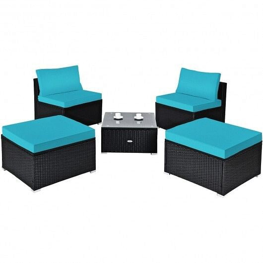 5 Pieces Patio Rattan Furniture Set with Cushioned Armless Sofa-White