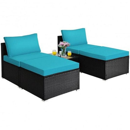 5 Pieces Patio Rattan Furniture Set with Cushioned Armless Sofa-White