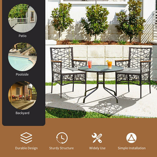 2 Pieces PE Wicker Patio Bistro Dining Chairs with Acacia Wood Armrests and Cushions-3