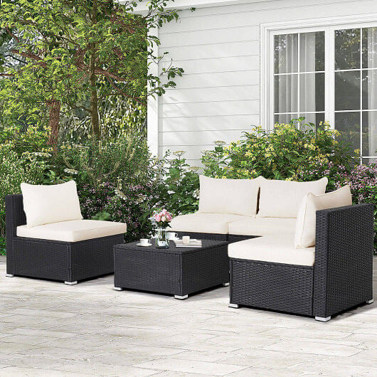 5 Pieces Outdoor Patio Furniture Set with Cushions and Coffee Table-1