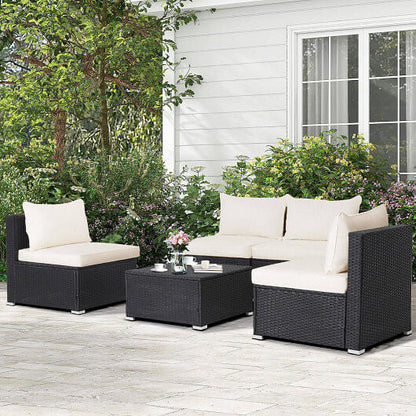 5 Pieces Outdoor Patio Furniture Set with Cushions and Coffee Table-1