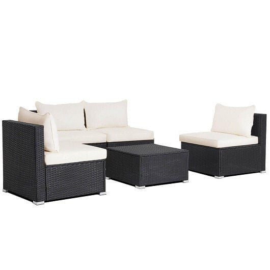 5 Pieces Outdoor Patio Furniture Set with Cushions and Coffee Table-0