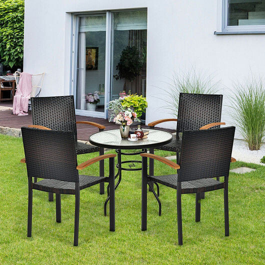 Set of 4 Outdoor Patio PE Rattan Dining Chairs with Powder-coated Steel Frame-1