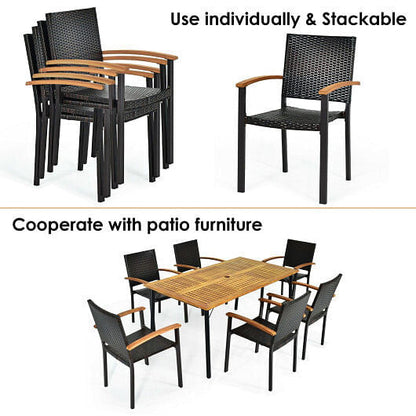 Set of 4 Outdoor Patio PE Rattan Dining Chairs with Powder-coated Steel Frame-2