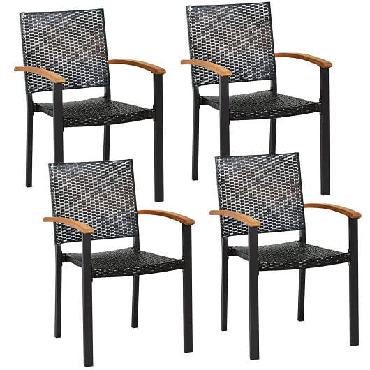 Set of 4 Outdoor Patio PE Rattan Dining Chairs with Powder-coated Steel Frame-0